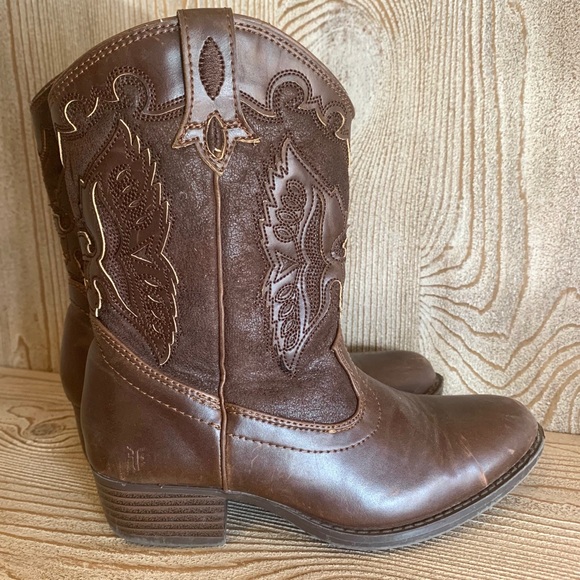 FRYE Girl’s Carson Firebird Brown Cowgirl Boots - Picture 6 of 13